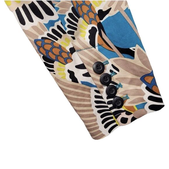 Terea By Andrea Pitter Women's Multicolor Crane Print Enamel Blue Blazer Medium - Picture 4 of 7